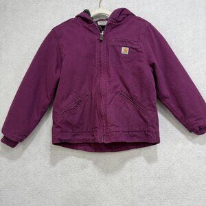 Carhartt Jacket Youth XXS 4-5 Purple Hooded Full Zip Sherpa Lined Workwear Coat